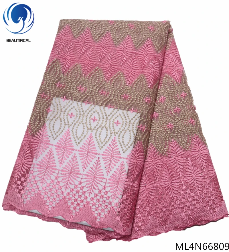 

BEAUTIFICAL Nigerian lace fabrics for dresses Hot sale pink african tulle lace with rhinestones fabrics 5yards/lot ML4N668