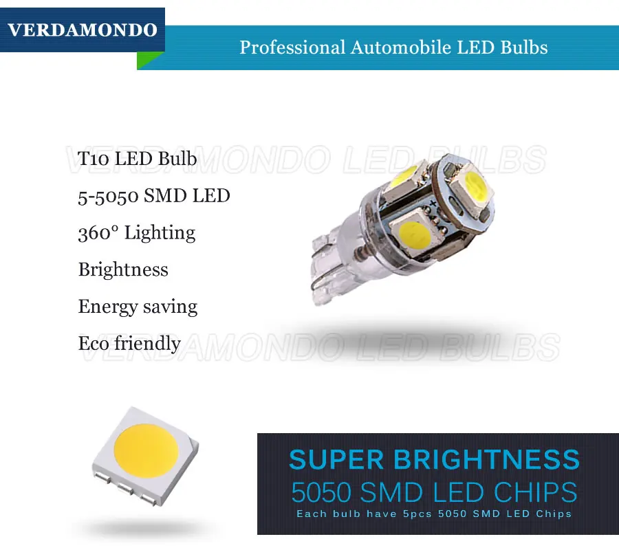 6x T10 W5W 194 168 светодиодные лампы 5 SMD 5050 Светодиодный чайник купол интерьерный