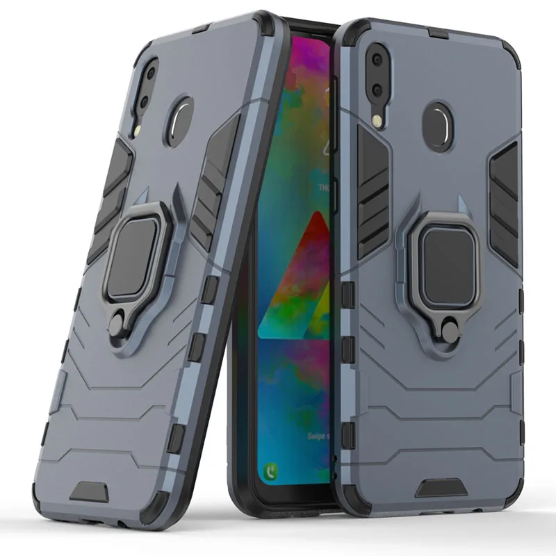 Silicone Phone Case For Samsung Galaxy M20 Armor Back Shockproof Cover M 20 Magnetic Finger Ring Holder |
