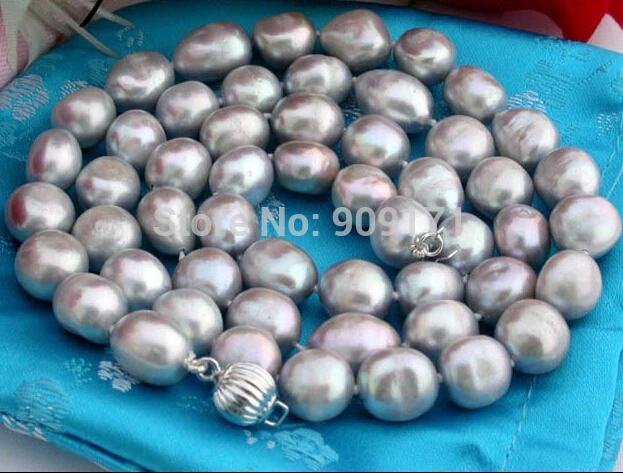 

Free Shipping>>Exquisite 25" 13mm baroque gray freshwater pearl necklace