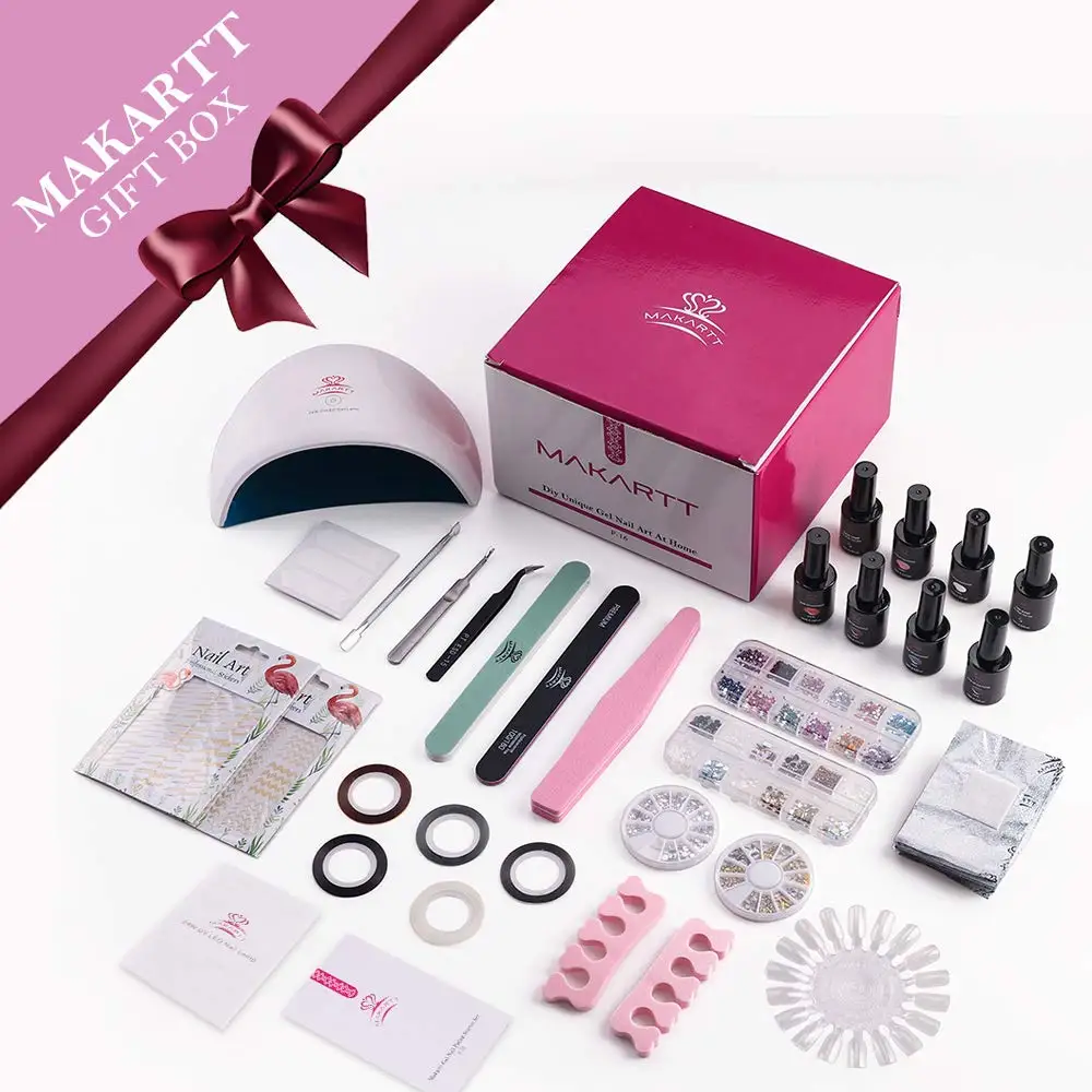 Makartt UV Gel Nail Polish Set Starter Kit DIY Home Gel Kit Set with 6 Colors 24W LED Nail Dryer Lamp Base Top Coat and Manicure