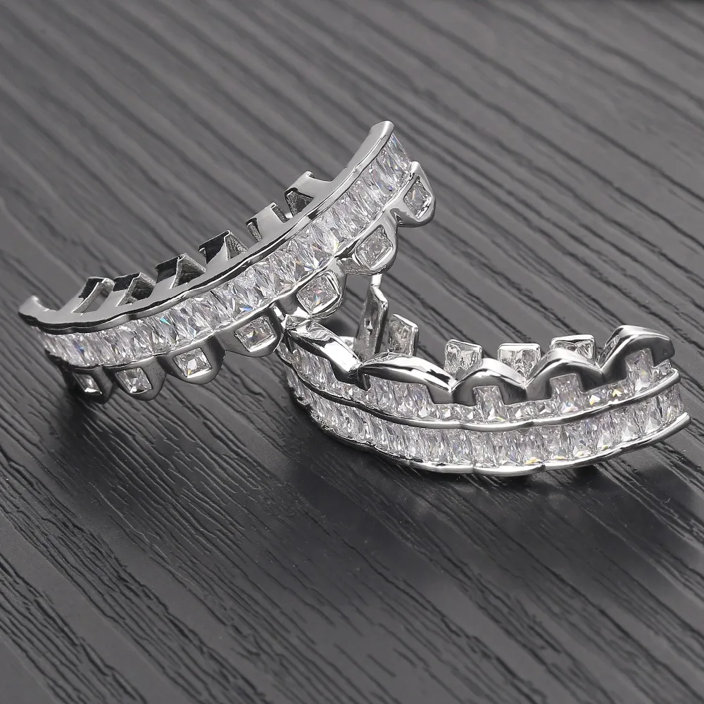 Новый набор багетов зубы Grillz Топ и низ серебряный цвет грили стоматологический