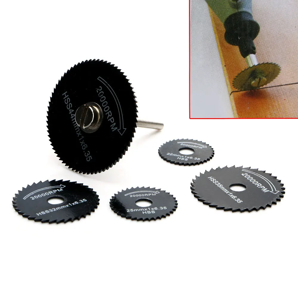 

6pcs HSS Circular Saw Blade Cutting Discs Power Tools 22mm/25mm/32mm/35mm/44mm Cut Off Wheel For Rotary Tool With Shank Mandrel