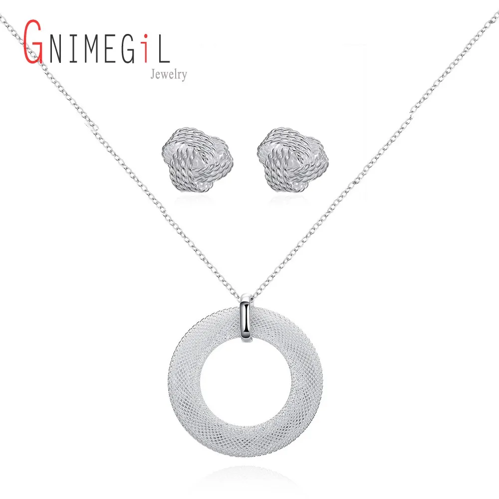 GNIMEGIL круглая подвеска ожерелье + сетчатые серьги гвоздики ювелирные наборы для