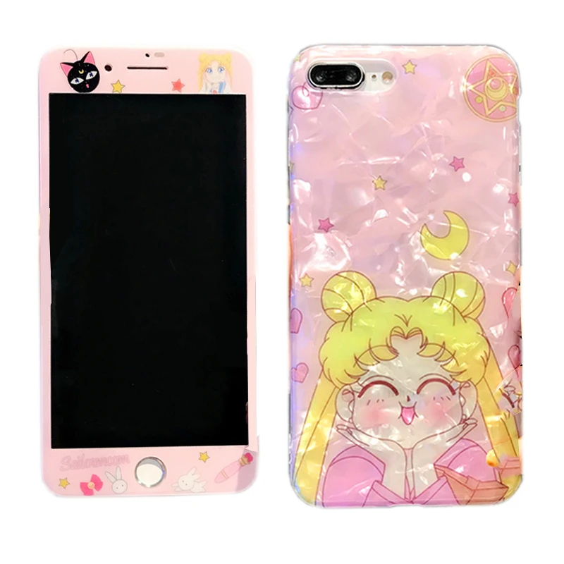 Чехол для iphone XS max XR X sailor Moon Coach + стеклянная экранная пленка iPhone 8plus 7 8 6 plus 6S розовый