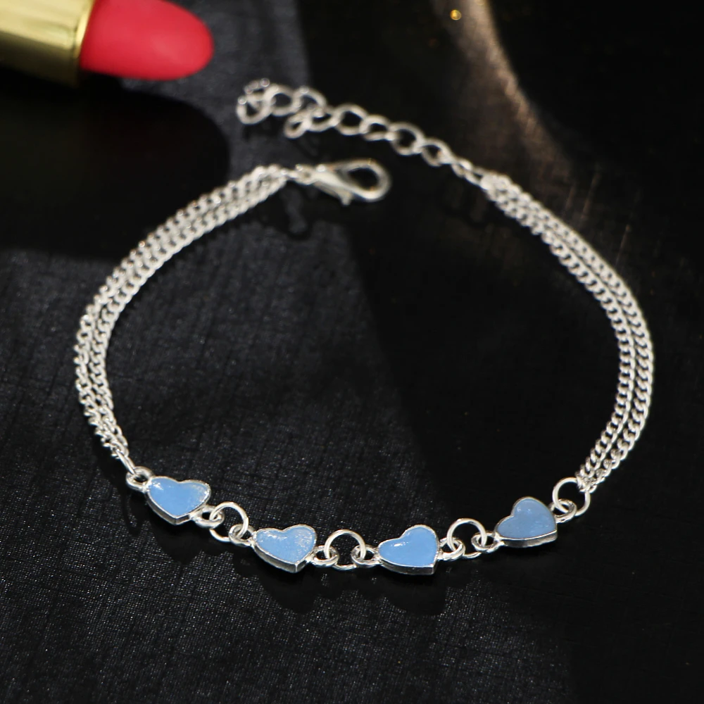

IF ME 2020 Luminous Fashion Love Heart Bangles Bracelets for Women Link Chains Silver Color Glow in the Dark Girls Female Gift