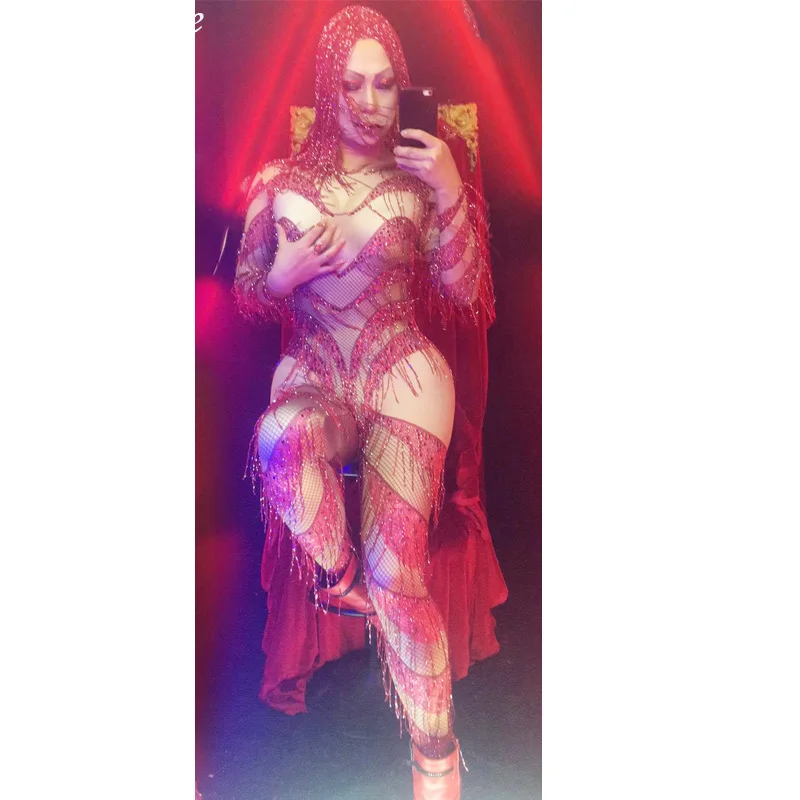 Сексуальное Красное боди для певицы на Хэллоуин костюм dj gogo танцевальная одежда