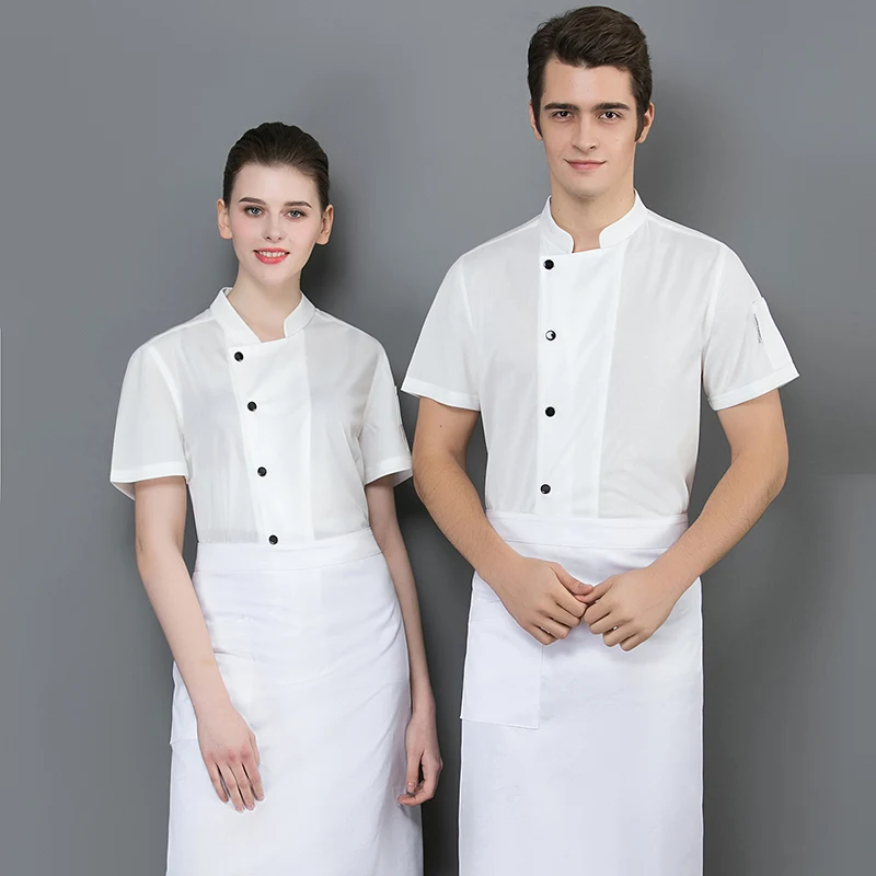 

Men Women Summer Short Sleeve Chef Uniform Breathable Shirt Waiter Restaurant Kitchen Hotel Jacket Work Clothes