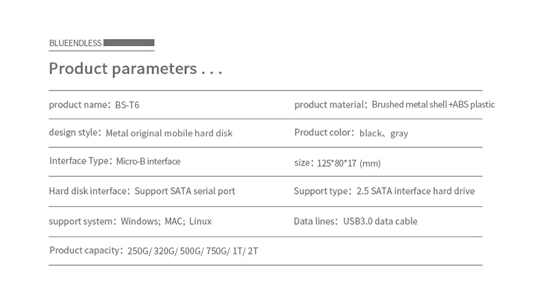 Blueendless HDD внешний жесткий диск 1 ТБ алюминиевый Sata USB 3,0 Портативный жесткий диск Disco Duro Externo с 2," Корпус для жесткого диска