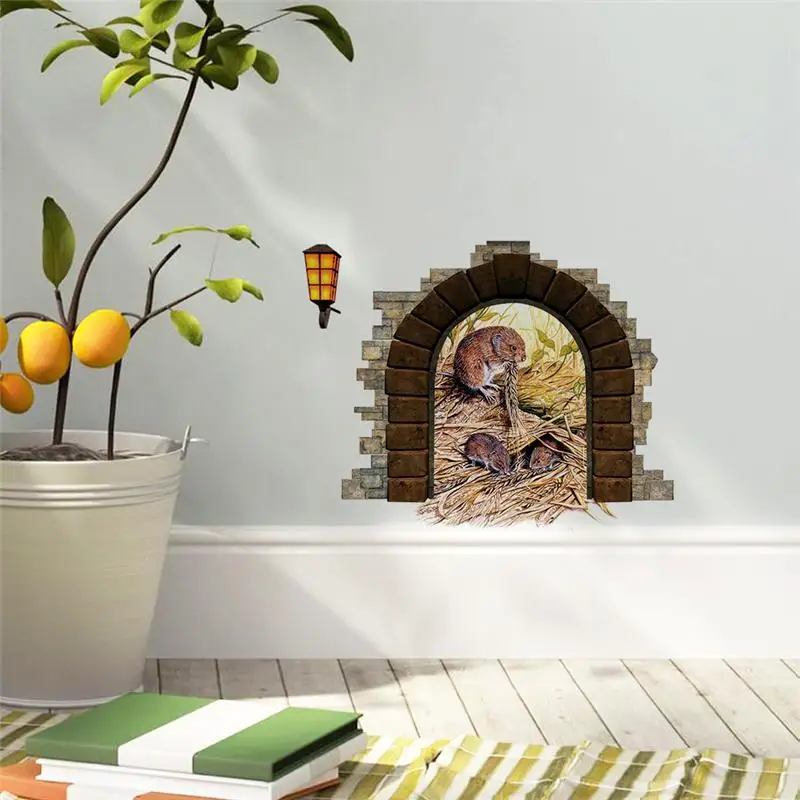 funny mouse hole wall stickers home decoration zooyoo1451 kids gift diy adesivo de paredes cartoon animals decals mural art 3.5 | Дом и сад