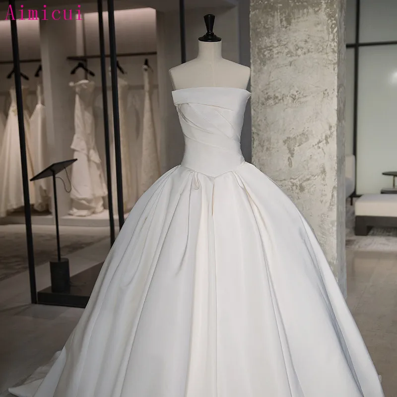 Винтажное свадебное платье с вырезом лодочкой Vestido De Noiva простое матовое Атласное