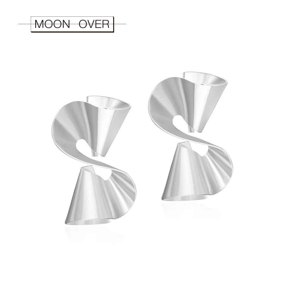 Луна над серебра ручной работы Цвет серьги Гипербола спираль моды Личность орать