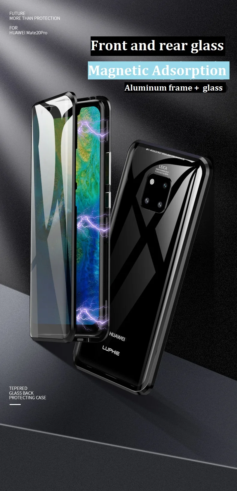 Двухсторонний чехол из закаленного стекла с магнитной адсорбцией для huawei mate 20 Pro P20 Pro Honor V20, металлический чехол с полной защитой корпуса