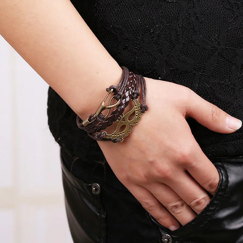 1 Набор Многослойный кожаный браслет мужские ювелирные изделия рок бронза любовь