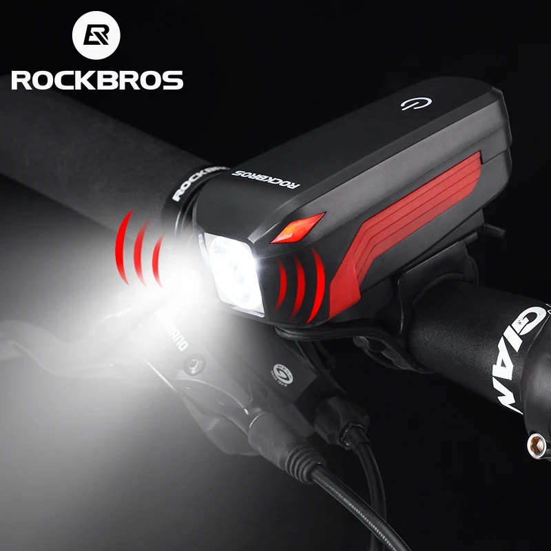 ROCKBROS MTB велосипедный светильник с колокольчиком Водонепроницаемый 350 люмен Электрический светильник USB Перезаряжаемый 2 в 1 велосипедный светильник аксессуары для велоспорта