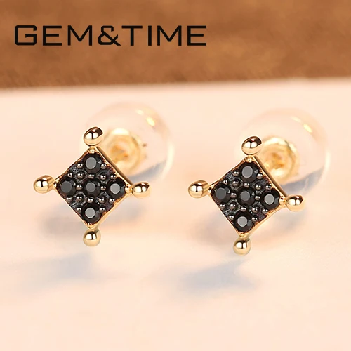 Gem& Time, роскошные квадратные черные шпинели, серьги-гвоздики для женщин, чистое 14 к желтое золото, ювелирные изделия Brincos De Ouro Pur Au585, подарки E14088 - Цвет камня: Черный
