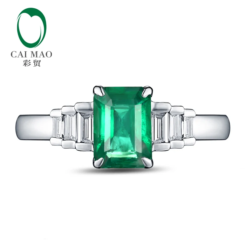 CaiMao 1,03 ct натуральный изумруд 14KT/585 Белое золото 0,22 ct багет алмаз обручальное кольцо ювелирные изделия драгоценный камень