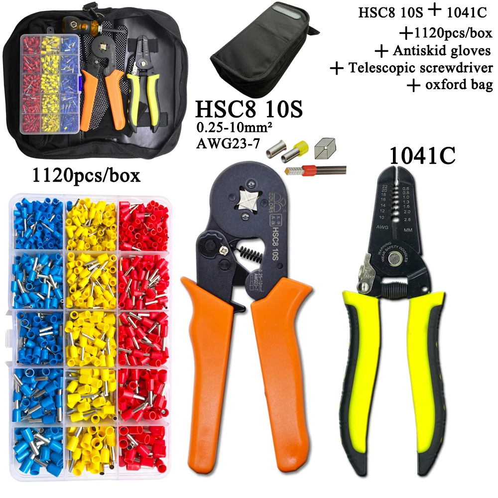 HSC8 Pliers Kit 10S 0.25 10mm2 D2 Wire Cutting Tube Type Terminal Box Electrical Clamp Tool Yellow Pliers|Плоскогубцы| |