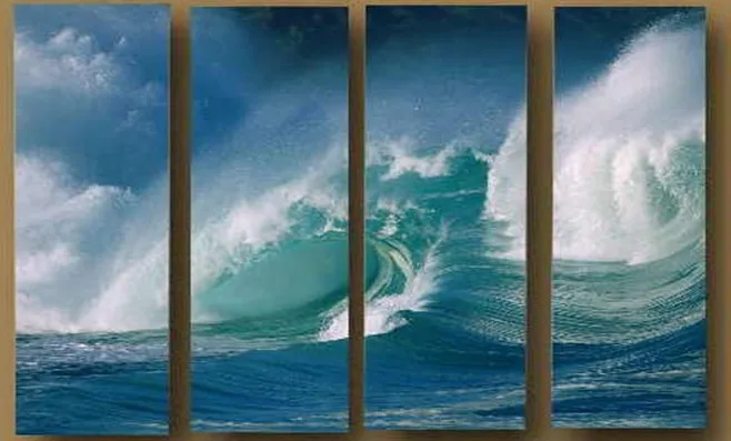 handpainted 4 piece landscape oil paintings on canvas wall art sea ocean waves seascape pictures for living room as unique gift|oil painting