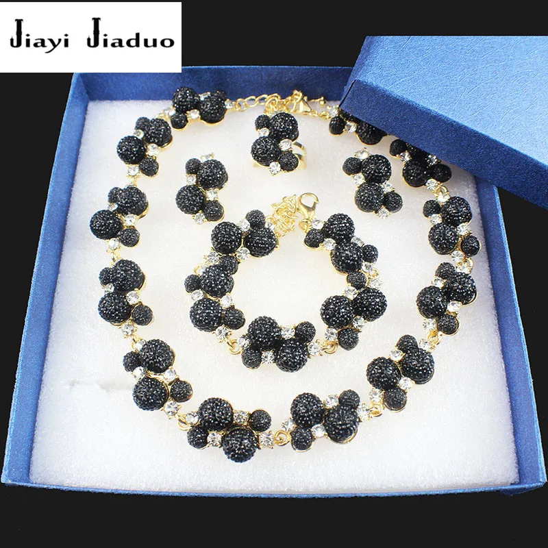 Женский ювелирный комплект колье и серьги золотого цвета с круглыми черными
