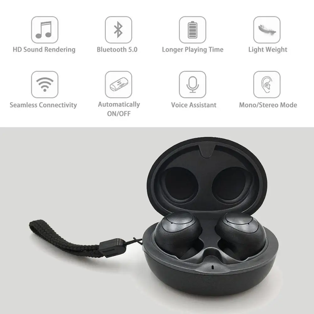 TWS Bluetooth V5.0 Earbuds Wireless Earphones Music Sports Stereo Bass Headsets Twins Bluetooth Earpieces with Mic for Phone