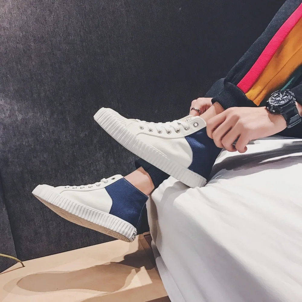 High Top Lovers Walking Canvas Shoes Men's Flats New Fashion Men Sneakers Lace Up Breathable Casual Vulcanize MD-07 | Обувь