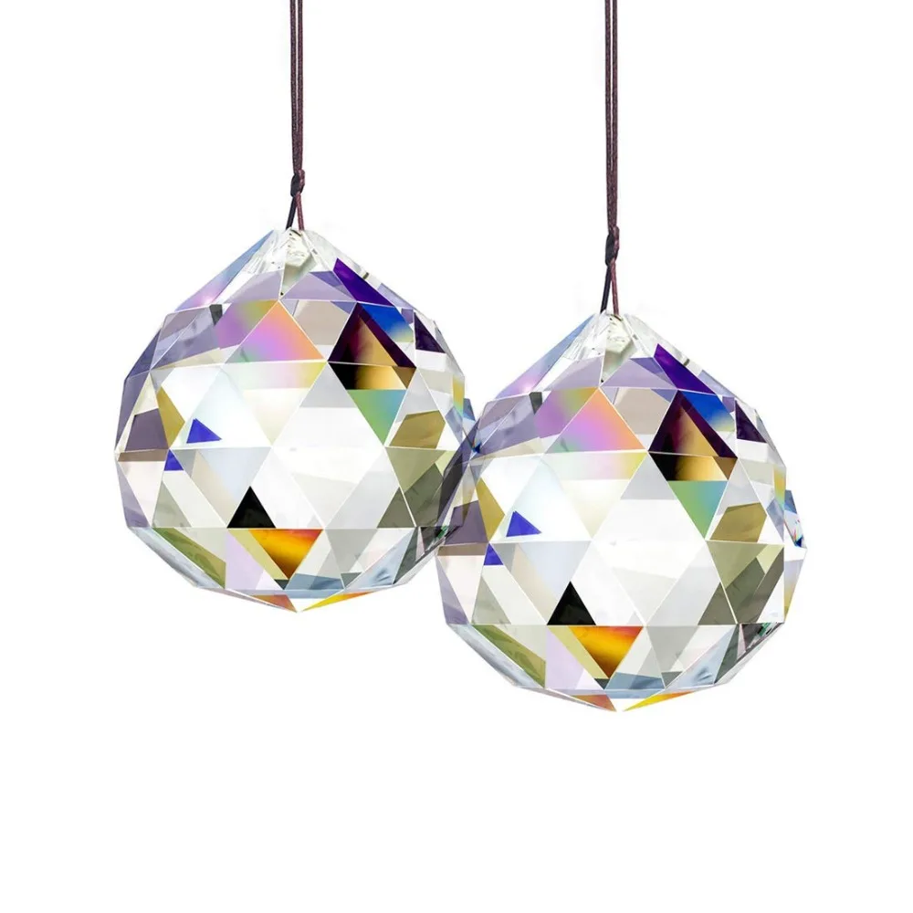 

H&D 2pcs Clear 50mm Crystal Ball Prism Pendant Faceted Chandelier Hanging Pendant Lighting Ball Suncatcher Wedding Home Decor