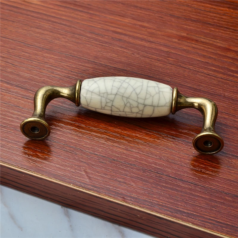 Furniture White Crack Ceramic Door Handles For Kitchen Cabinet Cupboard Wardrobe Accessories Drawer Pull Vintage Bronze Knobs |