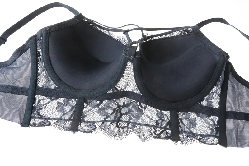 Sexy Lace Bandage Bra Broadside Push-Up Bra and Panties Set Lacy Underwear Sets Women Lingerie White Blue Black Brassieres