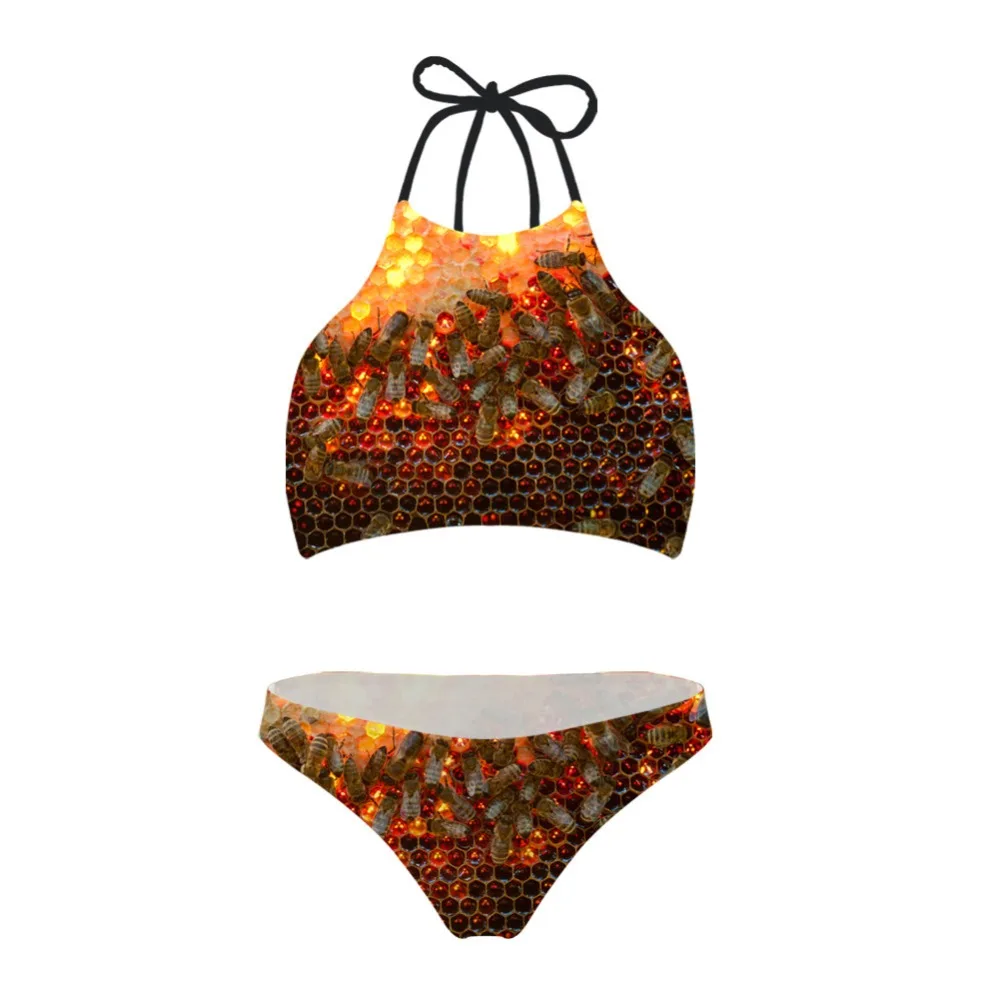 Women Sexy Swimsuit High Neck Backless 3D Vivid Print Female Bikini Set Summer Bathing Suits Beach Halter Swimming |