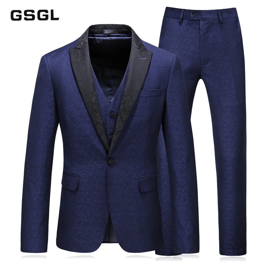Mens Floral One Button Suits Party Wedding Groom Tuxedos Groomsmen 3 Piece Suit (Jacket+vest+Pants) Male Costume Mariage Homme