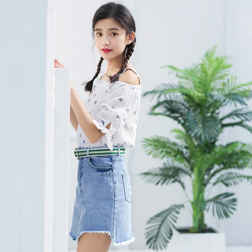 AUFYSO Юбки Женщины 2017 Лето Япония Стиль Ретро Ripped Кисточкой вышивка Высокой Талией