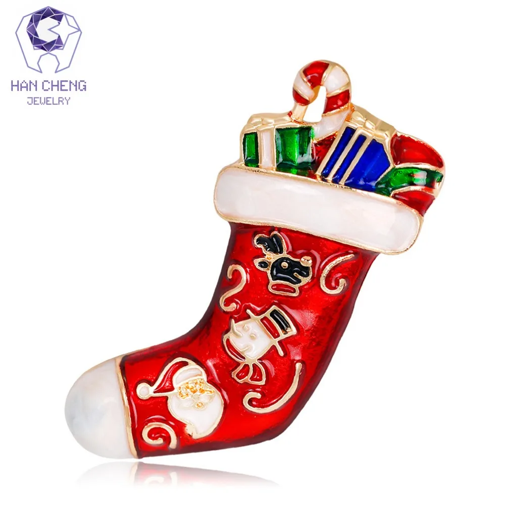 Han Cheng/Новинка модные ботинки золотые рождественские броши в виде носка с