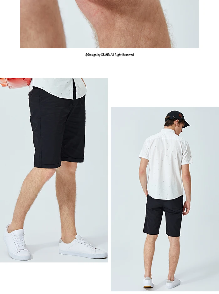 SEMIR повседневные шорты для мужчин, новинка, летние пляжные брюки, одноцветные Стрейчевые брюки, корейские трендовые хлопковые шорты