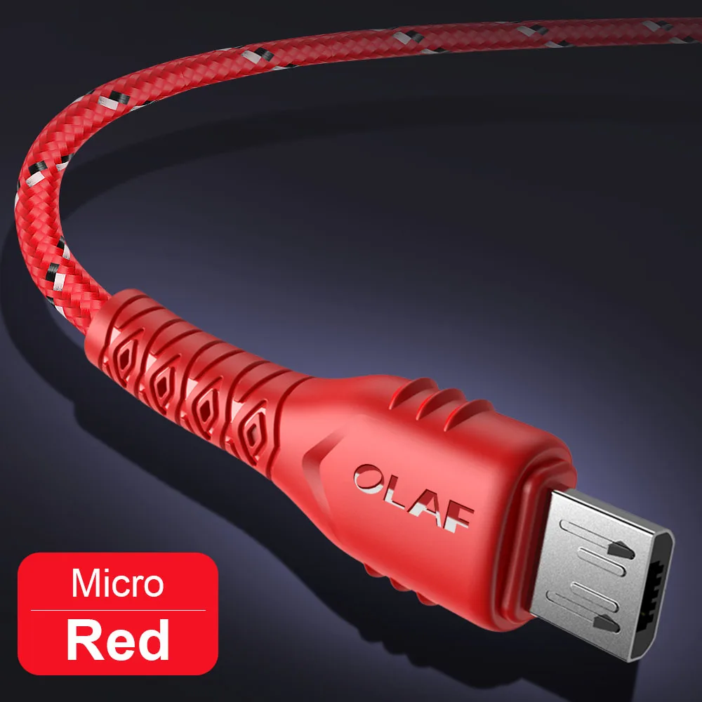 Red Олаф нейлоновый плетеный кабель Micro USB 2.4A кабель для быстрой зарядки 1 м 2 м 3 м для samsung huawei Xiaomi Android провод для мобильного телефона - Цвет: Red