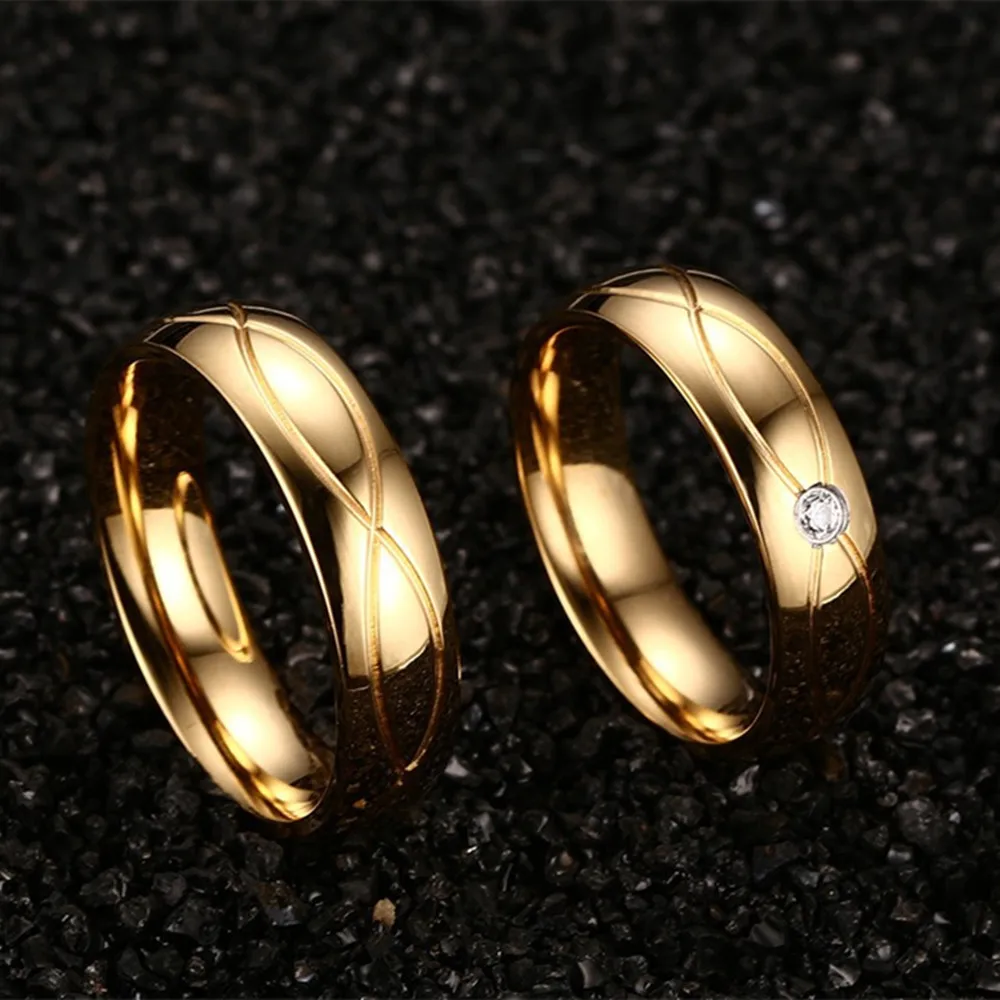 Обручальное кольцо золотистого цвета из нержавеющей стали кольца для пар с