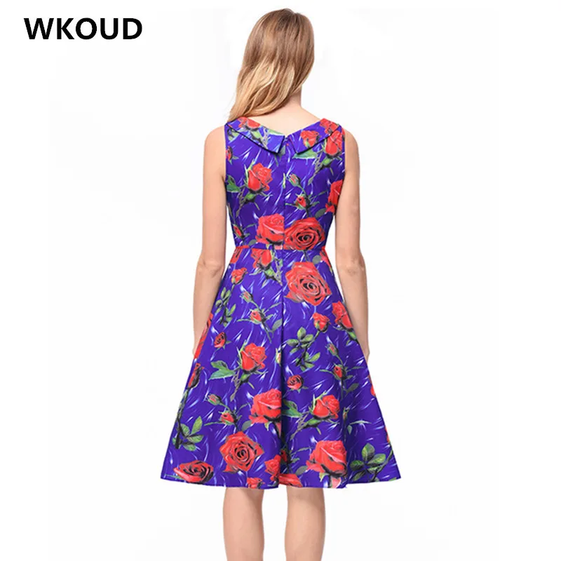 WKOUD женское платье 2018 моды FlowerVintage цифровые печатные Платья для вечеринок женский