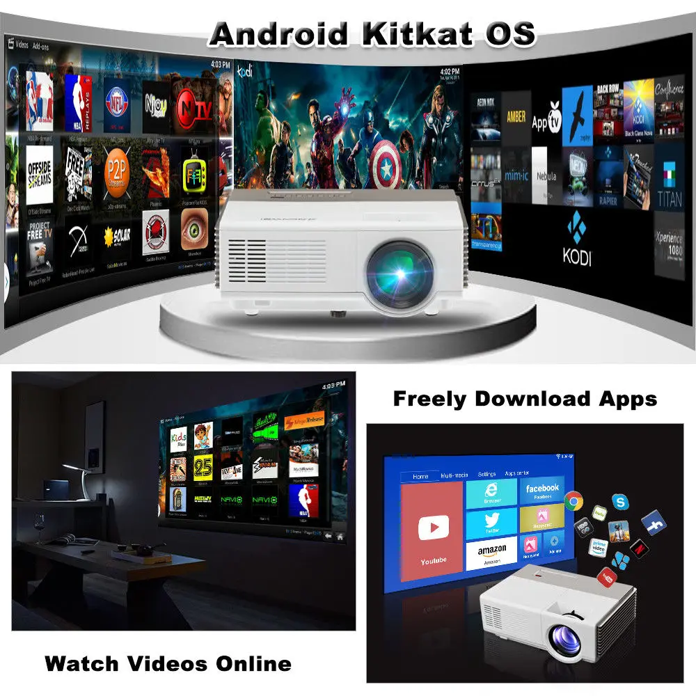 Портативный мини светодиодный ЖК проектор домашний кинотеатр Android WIFI Bluetooth