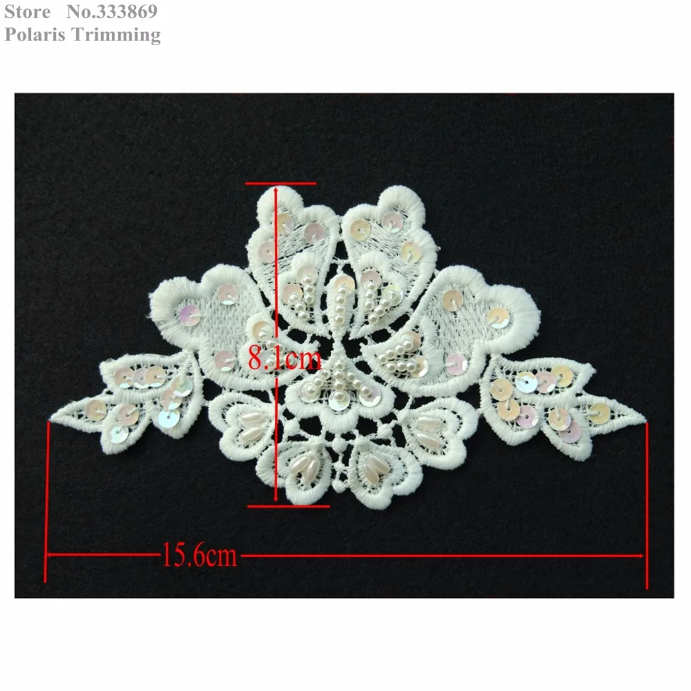 Free Shipping 2pairs=4pcs/lot x Handmade Ivory/Cream/Offwhite Pearled Sequin Beaded Flower Lace Applique Trim Patch Motif PBNC57 | Дом и сад