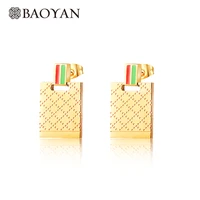 baoyan small gold silver titanium earrings famous brand rectangle square stud earrings trendy stainless steel earrings for women