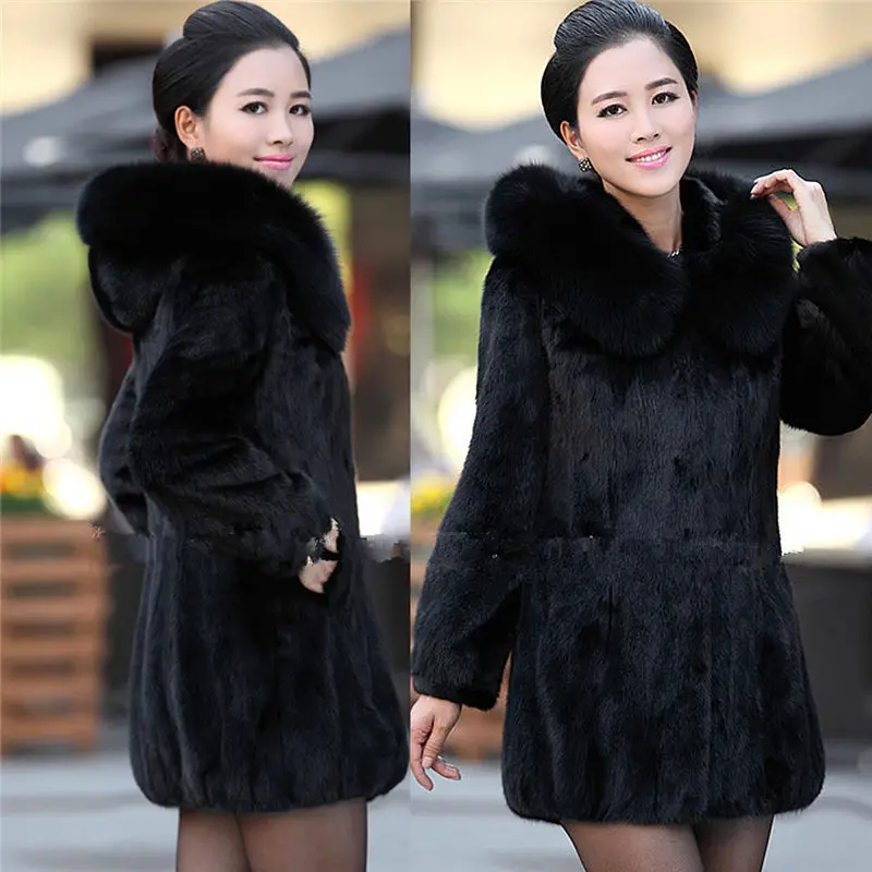 Женское зимнее пальто с капюшоном из искусственного меха манто hiver размера плюс