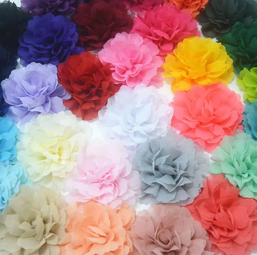 

30Colors Classic hair flowers 4" chiffon flower for hair accessories headbands 60pcs/lot flat back girls hair accessories