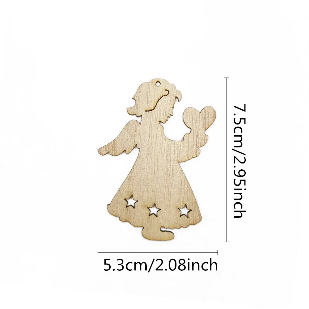 10pcs Unfinished Wooden Angel Christmas Ornaments Blank Xmas Tree Hanging Wood Slices for Kids DIY Art Crafts Festive Decoration