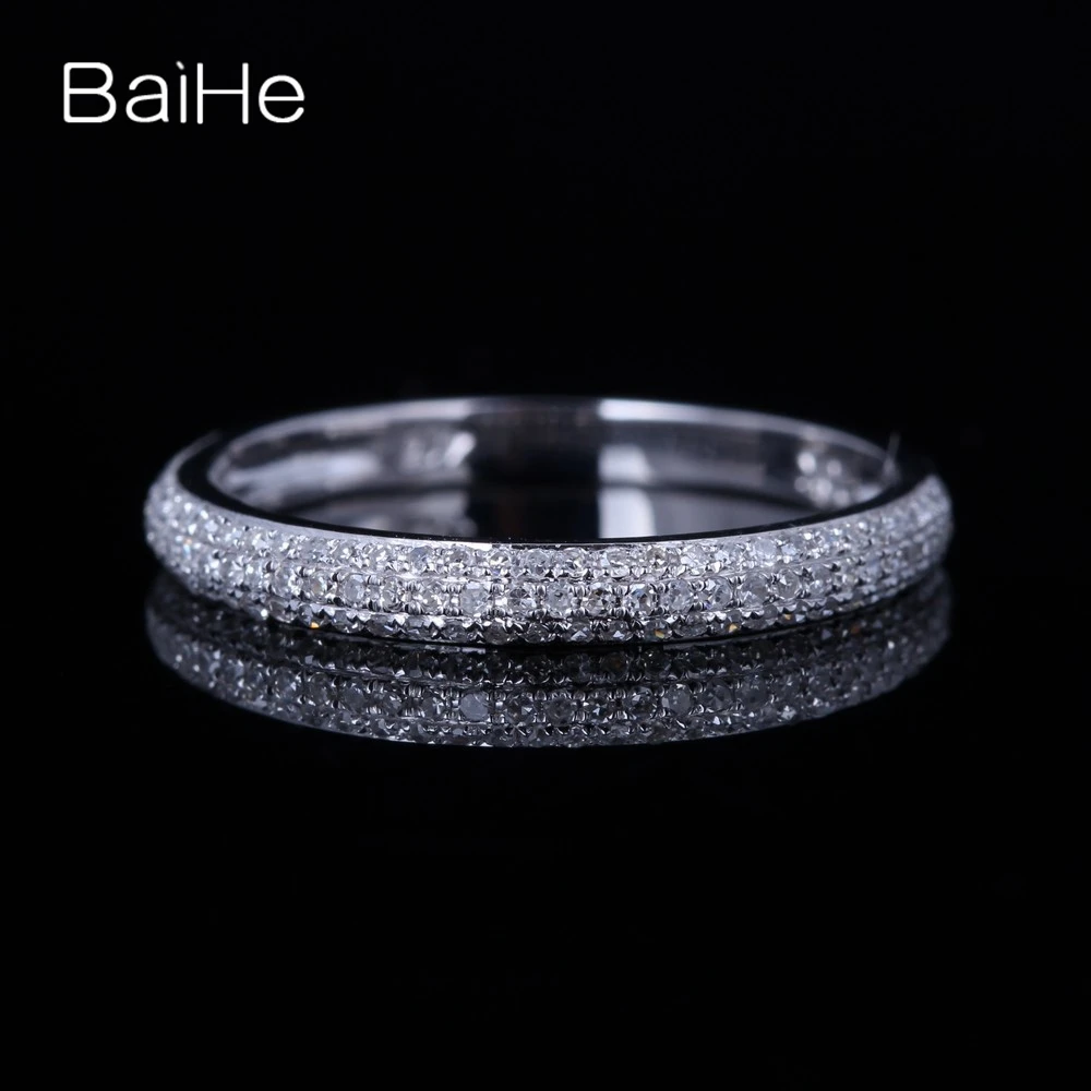 

BAIHE Solid 10K White Gold H/SI Natural Diamonds Ring Lady Men Wedding Fine Jewelry Making Nhẫn kim cương Кольцо с бриллиантами