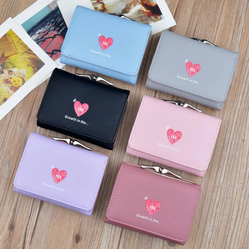 Простой Женский мини кошелек Love design короткий для студентов три складных