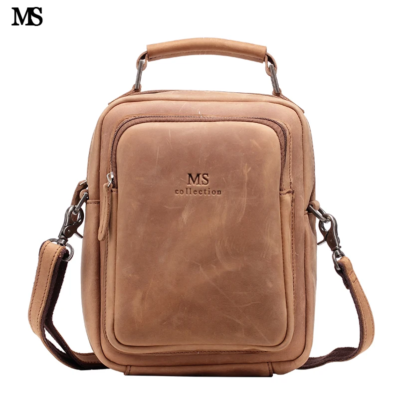 MS Европейский Стиль Мужская винтажная сумка-мессенджер из кожи Crazy Horse на молнии
