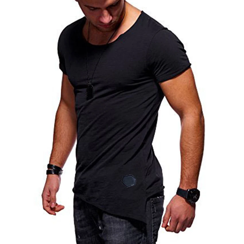 SHOKOTANO Для мужчин футболка удлиненный асимметричный подол мужской Slim Fit Тощие