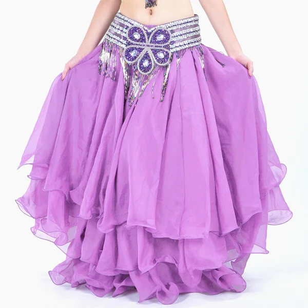 light purple 14 цветов Женская одежда для танца живота полный круг макси юбки 3 слоя оборками танец живота длинные юбки(без пояса - Цвет: light purple