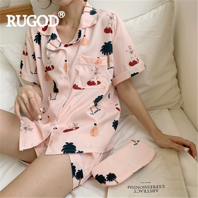 RUGOD женская одежда для сна свободная рубашка топ + широкие шорты заплатка костюм
