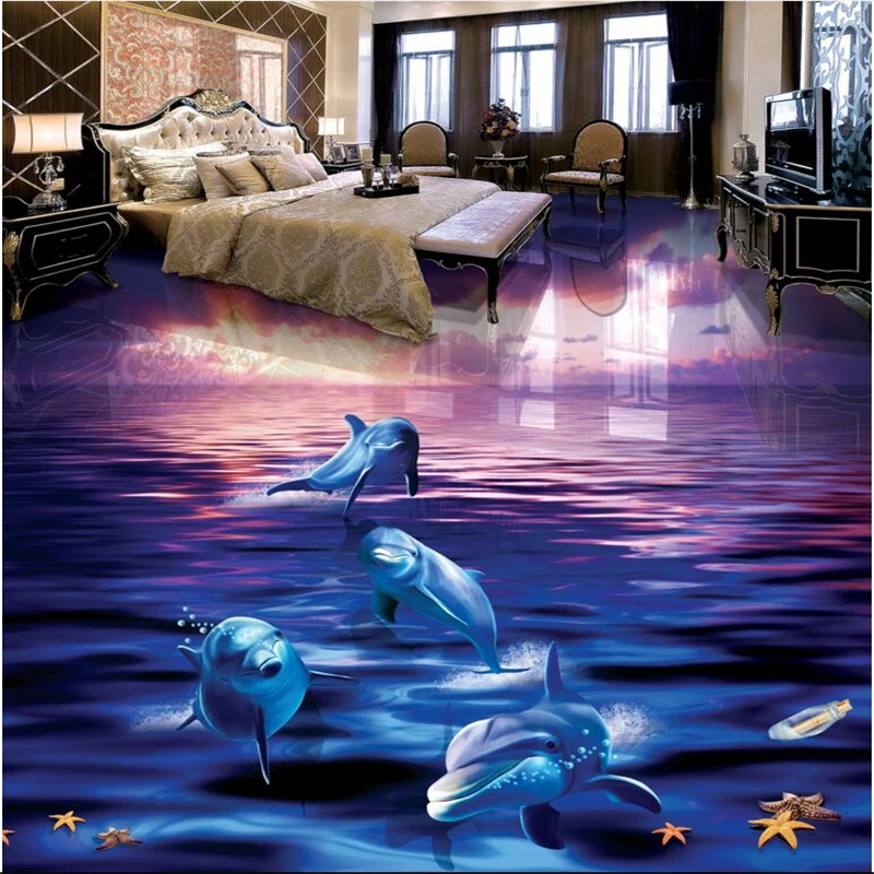 3D ванная комната с красивым дельфином из океана мира на заказ Большая фреска ПВХ